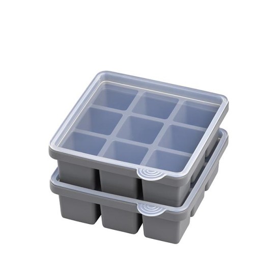 Комплект от 2 силиконови форми за лед (2 x 9 кубчета), 15,5x15,5xh5,5см, сиво, стакабъл – APS