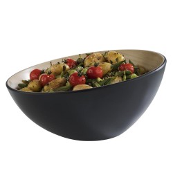 Меламинова купа, кръгла, скосена, ф28,5см, h10/14см, 2,6л, черно/имитаниця на дърво, стакабъл, FRIDA LOCK – APS