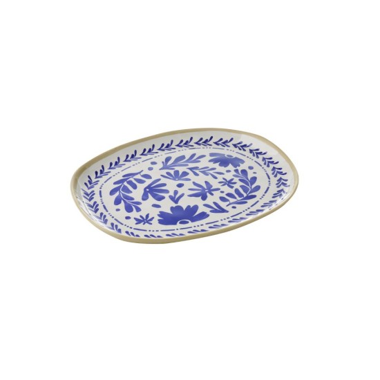 Меламиново плато, овално, GN 1/2, 32,5x26,5xh2,5см, бяло/бежаво/синьо, стакабъл, FLORYN – APS