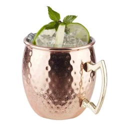 Иноксова релефна чаша за коктейли с дръжка, ф9см, h10см, 500мл, copper, „MOSCOW MULE“ – APS