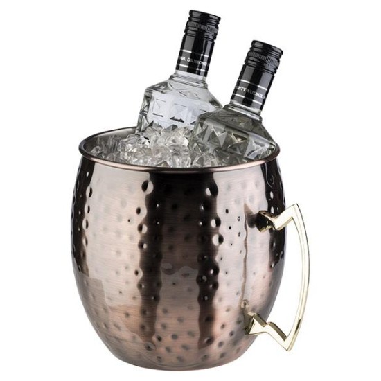 Иноксова релефна шампаниера с дръжка, кръгла, ф20см, h21см, 5л, copper, „MOSCOW MULE“ – APS
