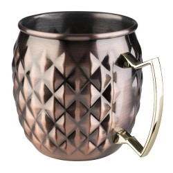 Иноксова релефна чаша за коктейли с дръжка, ф9,5см, h10см, 500мл, copper, „MOSCOW MULE“ – APS