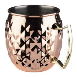 Иноксова релефна чаша за коктейли с дръжка, ф9,5см, h10см, 500мл, copper, „MOSCOW MULE“ – APS