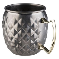 Иноксова релефна чаша за коктейли с дръжка, ф9,5см, h10см, 500мл, „MOSCOW MULE“ – APS