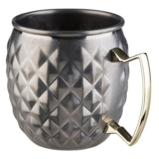 Иноксова релефна чаша за коктейли с дръжка, ф9,5см, h10см, 500мл, „MOSCOW MULE“ – APS