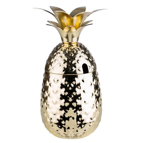 Иноксова чаша за коктейли с капак / поставка, ф9см, h19см, 500мл, gold, „PINEAPPLE“ - APS