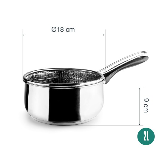 Иноксова касерола с кошница за пържене, 18/10, ф18см, h9см, 0,5мм, 2л, Garinox – Lacor