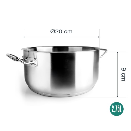 Иноксова тенджера без капак, ф20см, h9см, 2,75л, Gastro – Garinox