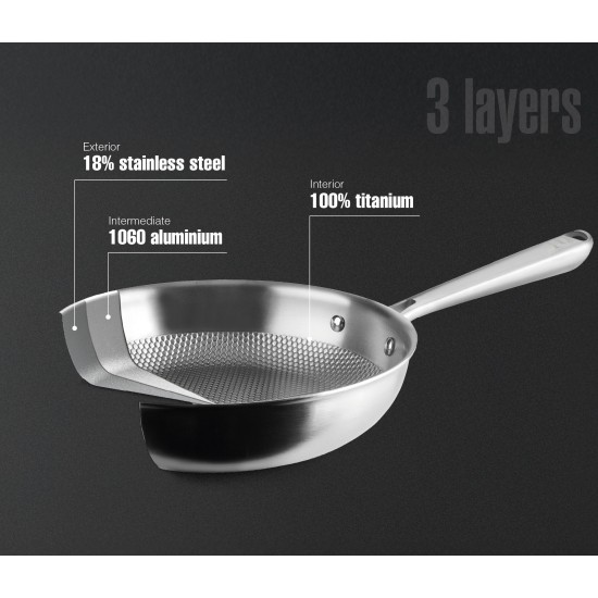 Титаниев тиган, трислоен, незалепващ, ф28-21,5см, h6,5см, 2,3мм, TitanGrill – Lacor
