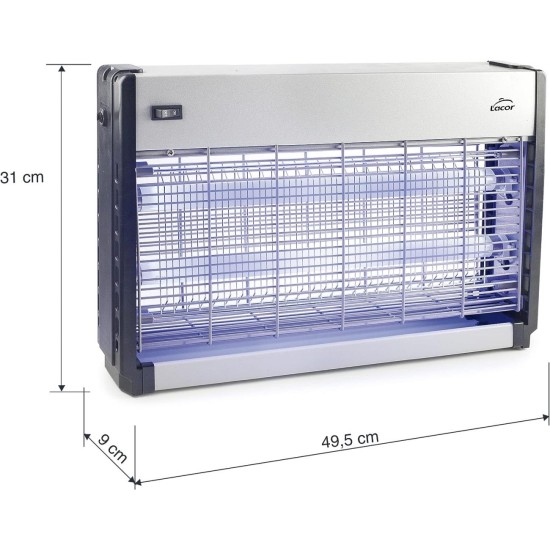 Електрическа инсектицидна лампа, 220-240V, 50/60Hz, 2x15W UV-A LED, 100м2, 2000V, 49,5x9x31см, 3,15кг, CAPTER - Lacor