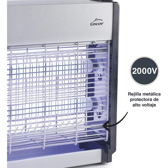 Електрическа инсектицидна лампа, 220-240V, 50/60Hz, 2x15W UV-A LED, 100м2, 2000V, 49,5x9x31см, 3,15кг, CAPTER - Lacor