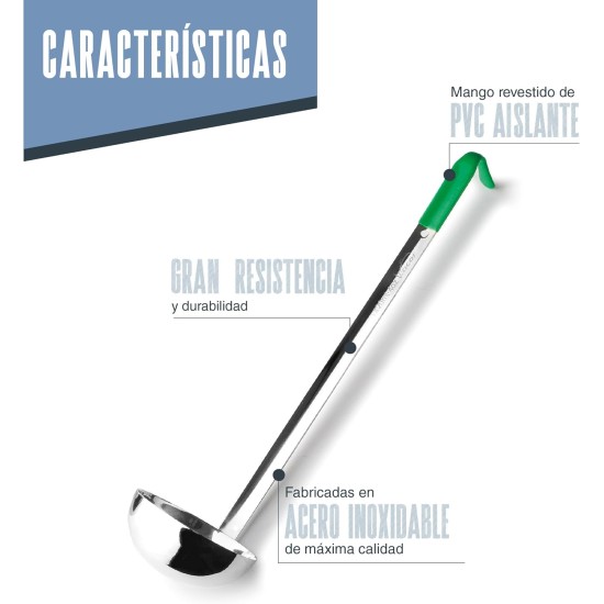 Иноксов черпак със зелена PVC дръжка, ф8см, h34,5см, 118мл, SELECT – Lacor