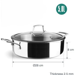 Иноксова тенджера със стъклен капак, 18/10, ф28см, h8см, 2,5мм, 5л, TriChef – Lacor