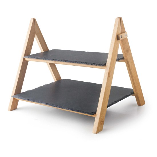 Бамбукова стойка на две нива с каменни плата, 40,5x29x34см, SLATE – Lacor