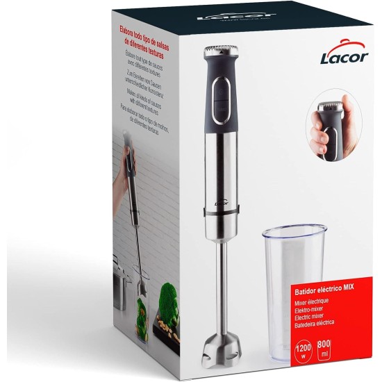 Електрически пасатор с чаша, 220-240V, 50/60Hz, 1200W, 13.000 - 15.300 r.p.m., 800мл, ф6,5x41см, MIX – Lacor