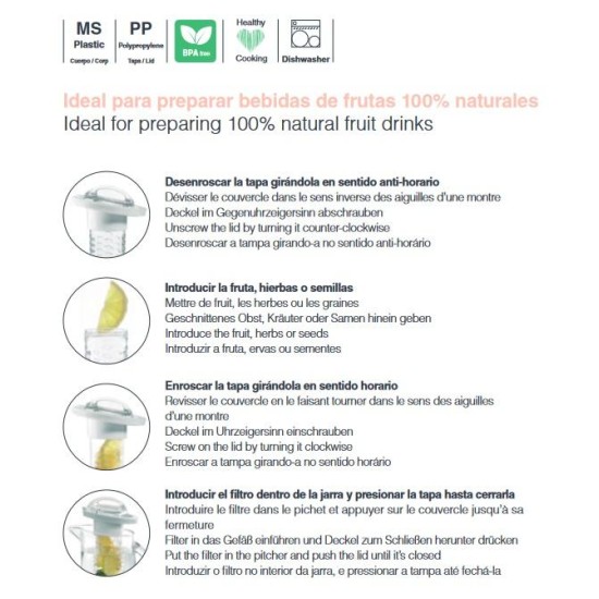 Пластмасова кана с филтър за инфузиране на вода, 2,4л., 19х16х29см., BPA FREE - Lacor