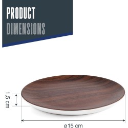 Меламинова чиния, кръгла, ф15см, h1,5см, дървесно/бяло, стакабъл, WOOD – Lacor