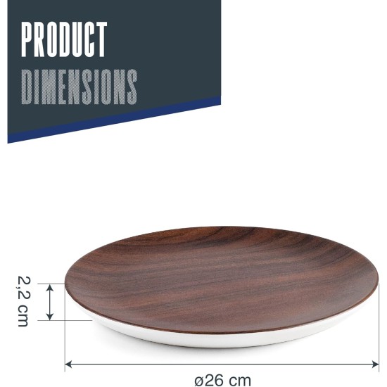 Меламинова чиния, кръгла, ф26см, h2,2см, дървесно/бяло, стакабъл, WOOD – Lacor