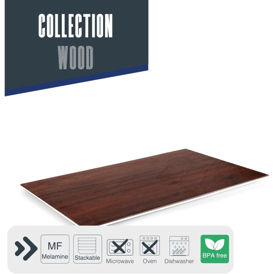 Меламиново плато, правоъгълно, 53x16xh1см, дървесно/бяло, стакабъл, WOOD – Lacor