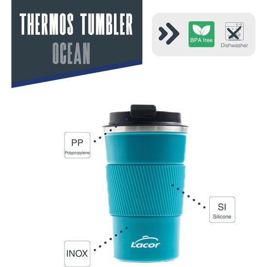 Термо чаша, инокс/полипропилен/силикон, 500мл, h17см, синя, OCEAN – Lacor