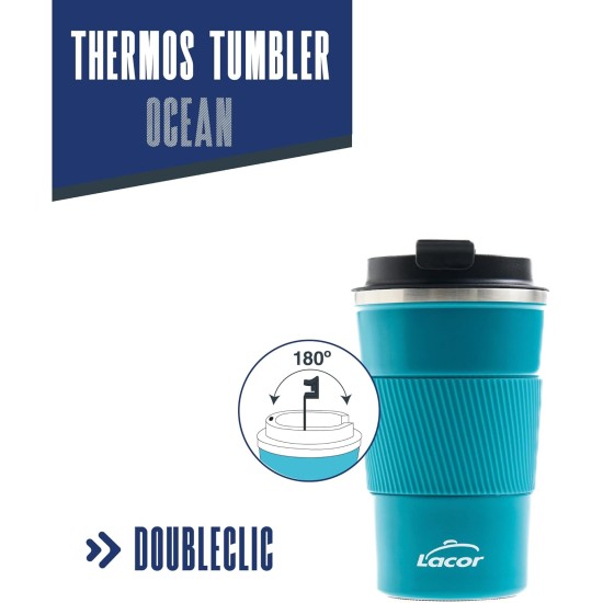 Термо чаша, инокс/полипропилен/силикон, 500мл, h17см, синя, OCEAN – Lacor