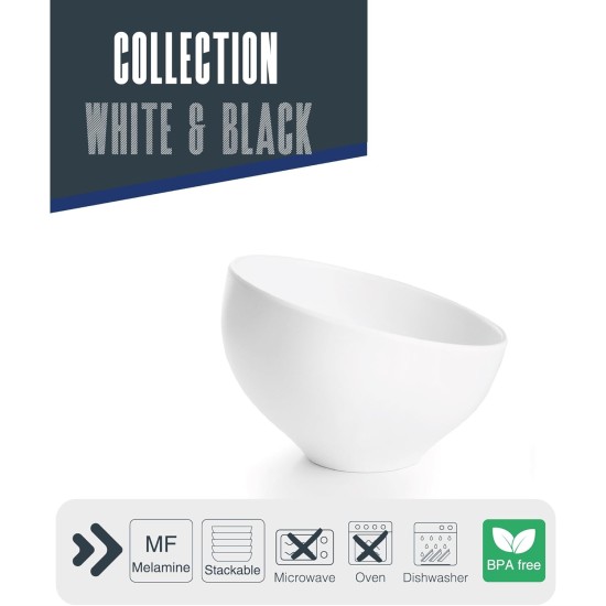 Меламинова купа, скосена, кръгла, ф16см, h9,5см, бяла, стакабъл, WHITE AND BLACK – Lacor