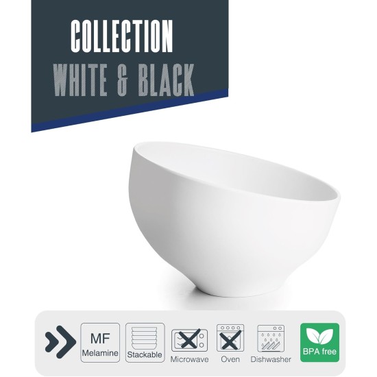 Меламинова купа, скосена, кръгла, ф19см, h11,5см, бяла, стакабъл, WHITE AND BLACK – Lacor