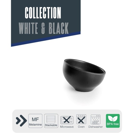 Меламинова купа, скосена, кръгла, ф8см, h5см, черна, стакабъл, WHITE AND BLACK – Lacor