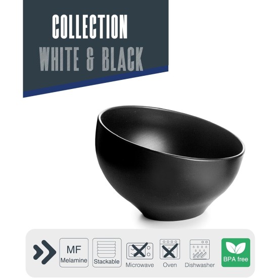 Меламинова купа, скосена, кръгла, ф19см, h11,5см, черна, стакабъл, WHITE AND BLACK – Lacor