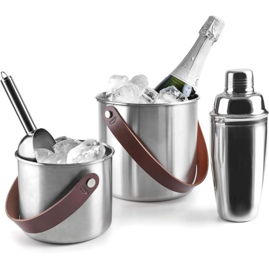 Иноксов съд за лед с кожена дръжка, ф14см, h12см, 1,5л, MOON INOX - Lacor