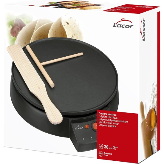 Електрически уред за приготвяне на палачинки / катми, 220-240V, 50/60Hz, 1000W, 200°C (max), ф30см, 40x36x11см, 2,12кг, BLACK – Lacor