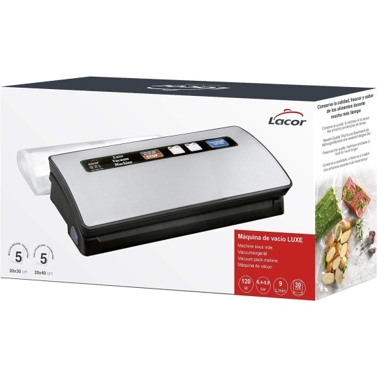 Електричеси уред за вакуумиране на храна, 220-240V, 50Hz, 120W, 0,4 - 0,8 bar, 9л/мин, 37x14,4x7,4см, 1,55кг, LUXE - Lacor