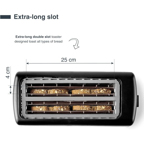 Електрически тостер с два слота и 7 нива на препичане, 220-240V, 50/60Hz, 1500W, 39x15,2x20,5см, 2,4кг, LONG - Lacor