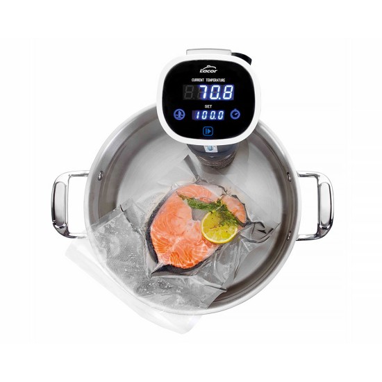 Електрически уред за нискотемпературно готвене / Sous Vide (су вид), 220-240V; 50/60Hz, 1200W, 20-90 °C (1 °C), 15л max, 10x37см, бял, GOURMET - Lacor