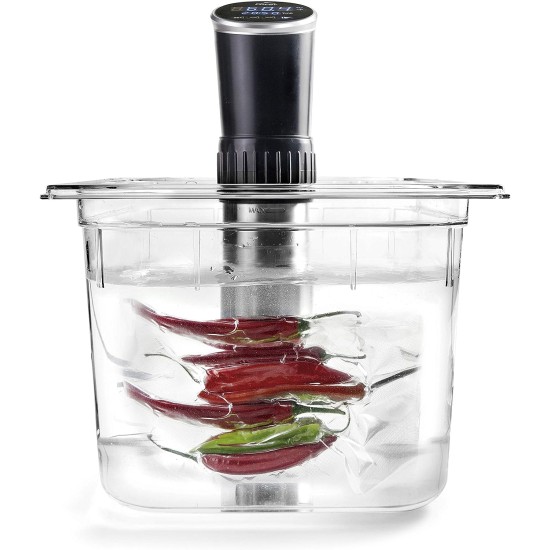 Електрически уред за нискотемпературно готвене / Sous Vide (су вид), 220-240V, 50/60Hz, 1200W, 4,5л/мин, 5°C-99°C, 30л, таймер до 99ч, 8x16x33см. 1,4кг, PRECISE - Lacor