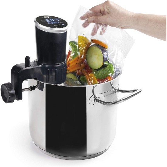 Електрически уред за нискотемпературно готвене / Sous Vide (су вид), 220-240V, 50/60Hz, 1200W, 4,5л/мин, 5°C-99°C, 30л, таймер до 99ч, 8x16x33см. 1,4кг, PRECISE - Lacor