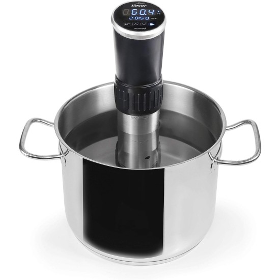 Електрически уред за нискотемпературно готвене / Sous Vide (су вид), 220-240V, 50/60Hz, 1200W, 4,5л/мин, 5°C-99°C, 30л, таймер до 99ч, 8x16x33см. 1,4кг, PRECISE - Lacor
