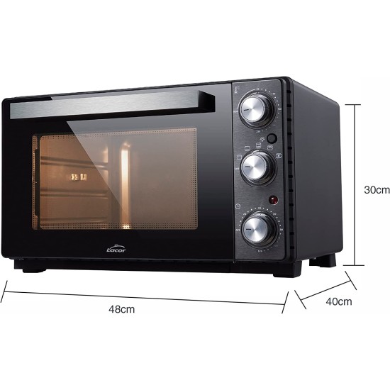 Електрическа фурна, 220-240V, 50/60Hz, 1650W, 70°C - 230°C, таймер: от 0 до 120мин,  28л, 48x30x40см, черна – Lacor