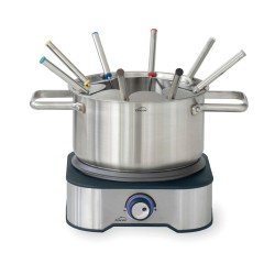 Иноксово електрически комплект за фондю с 8 вилици, 220-240V, 50/60Hz, 1500W, 40°C - 95°C, 1,2л, 29,5x21,5x24,5см, GREY PLUS – Lacor