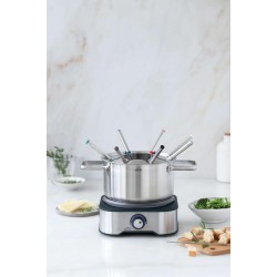 Иноксово електрически комплект за фондю с 8 вилици, 220-240V, 50/60Hz, 1500W, 40°C - 95°C, 1,2л, 29,5x21,5x24,5см, GREY PLUS – Lacor
