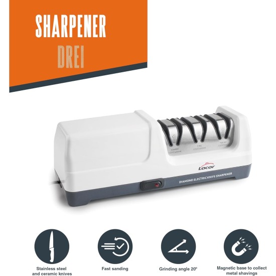 Електрическо точило за ножове, 3 в 1, 26,5x10,5xh9,5см, 18W, 2800 r.p.m., DREI - Lacor
