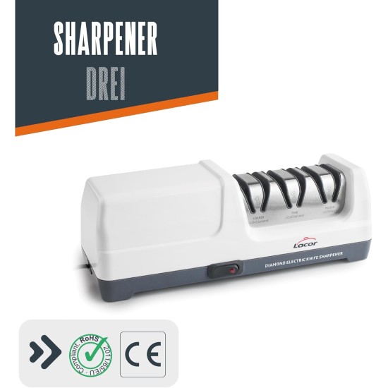 Електрическо точило за ножове, 3 в 1, 26,5x10,5xh9,5см, 18W, 2800 r.p.m., DREI - Lacor