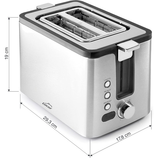 Електрически тостер с 2 слота, 220-240V, 50/60Hz, 800W, 29,3x17,7x19см, 1,65кг, SMART - Lacor