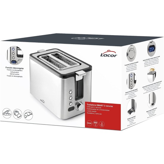 Електрически тостер с 2 слота, 220-240V, 50/60Hz, 800W, 29,3x17,7x19см, 1,65кг, SMART - Lacor