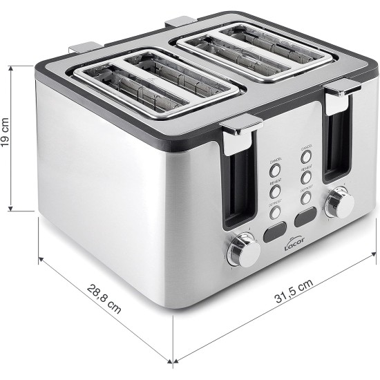 Електрически тостер с 4 слота, 220-240V, 50/60Hz, 1750W, 28,8x31,5x19см, 2,8кг, SMART - Lacor