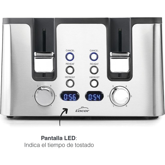 Електрически тостер с 4 слота, 220-240V, 50/60Hz, 1750W, 28,8x31,5x19см, 2,8кг, SMART - Lacor
