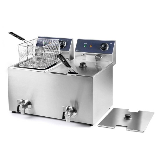 Електрически двоен фритюрник с кранчета за източване, 220-240V, 50/60Hz, 2 x 3500W, 50°C - 190°C, 2 x 8л, 55x41x42см, 14кг, PROFESIONAL - Lacor