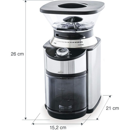 Електрическа мелничка за кафе, 220-240V, 50/60Hz, 200W, 12 нива, 15,2x21x26см, 1,85л, KALDI – Lacor