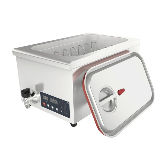 Електрически професионален уред за нискотемпературно готвене / Sous Vide (су вид) с кранче за източване, GN 1/1, 220-240V; 50/60Hz, 1600W, 4л/мин, 30°C - 99°C, 17л, 62,5x36x30см - Lacor