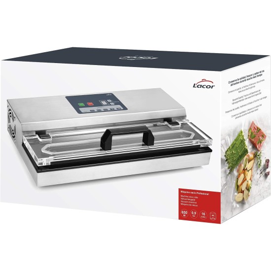 Професионален електрически уред за вакуумиране на храна, 20-240V, 50-60Hz, 650W, 0,9 bar, 16л/мин, 49x26x12,5см, 8,5кг - Lacor